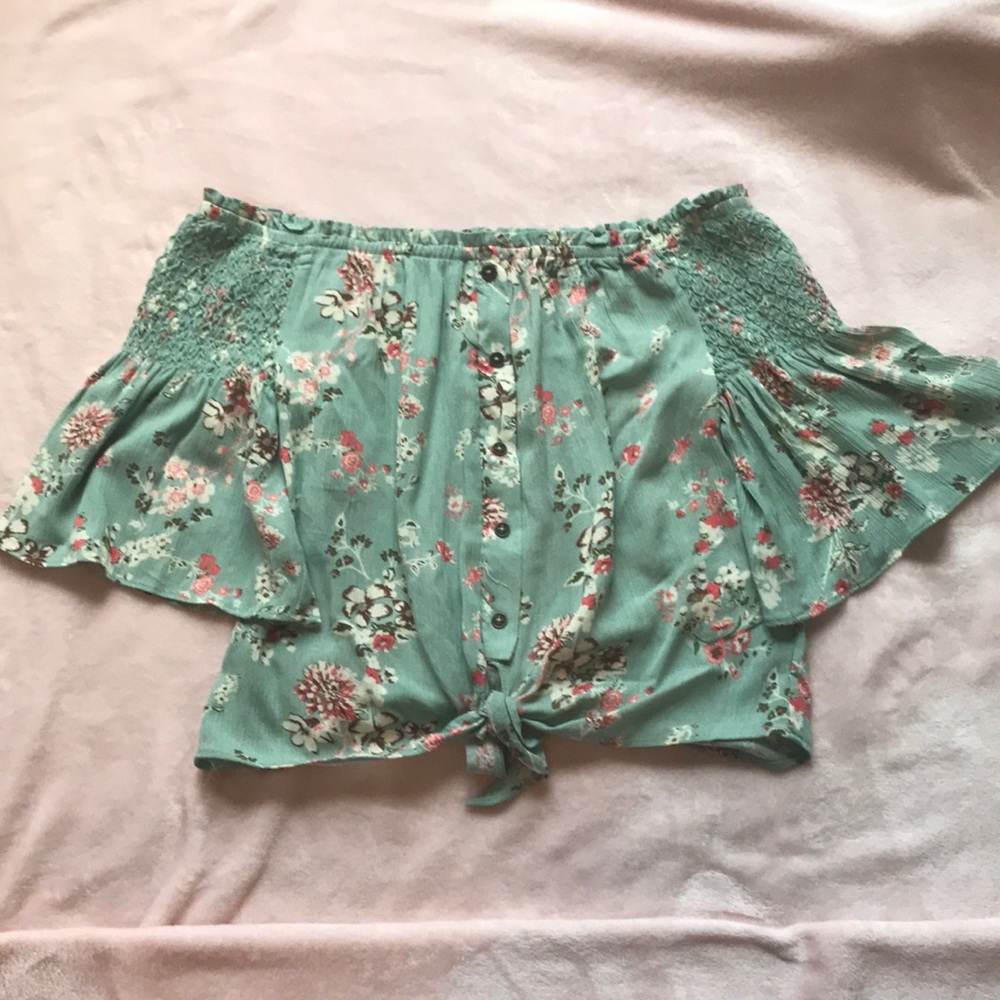 Flowery springtime off the shoulder blouse